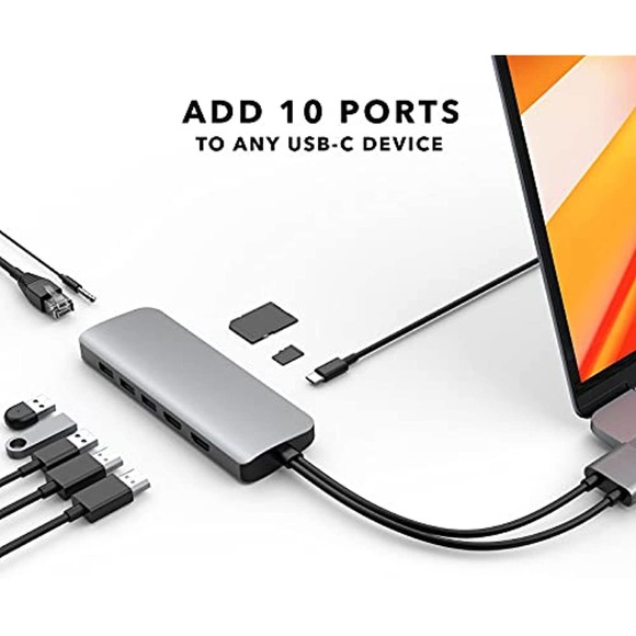 HyperDrive 10-in-2 USB C Dock, Dual Monitor HDMI 4K@60Hz, 60W USBC - Picture 2 of 6
